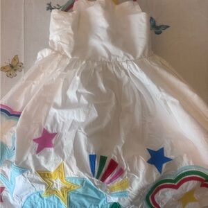 Mini Boden White Girls' Casual Dress with Rainbow Star Appliqués
